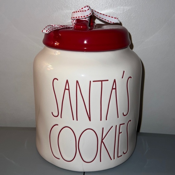 Bidon De Rangement Rae Dunn « SANTA'S COOKIES » - Rouge Potelé, Céramique, Thème Noël, Neuf Sous Emballage